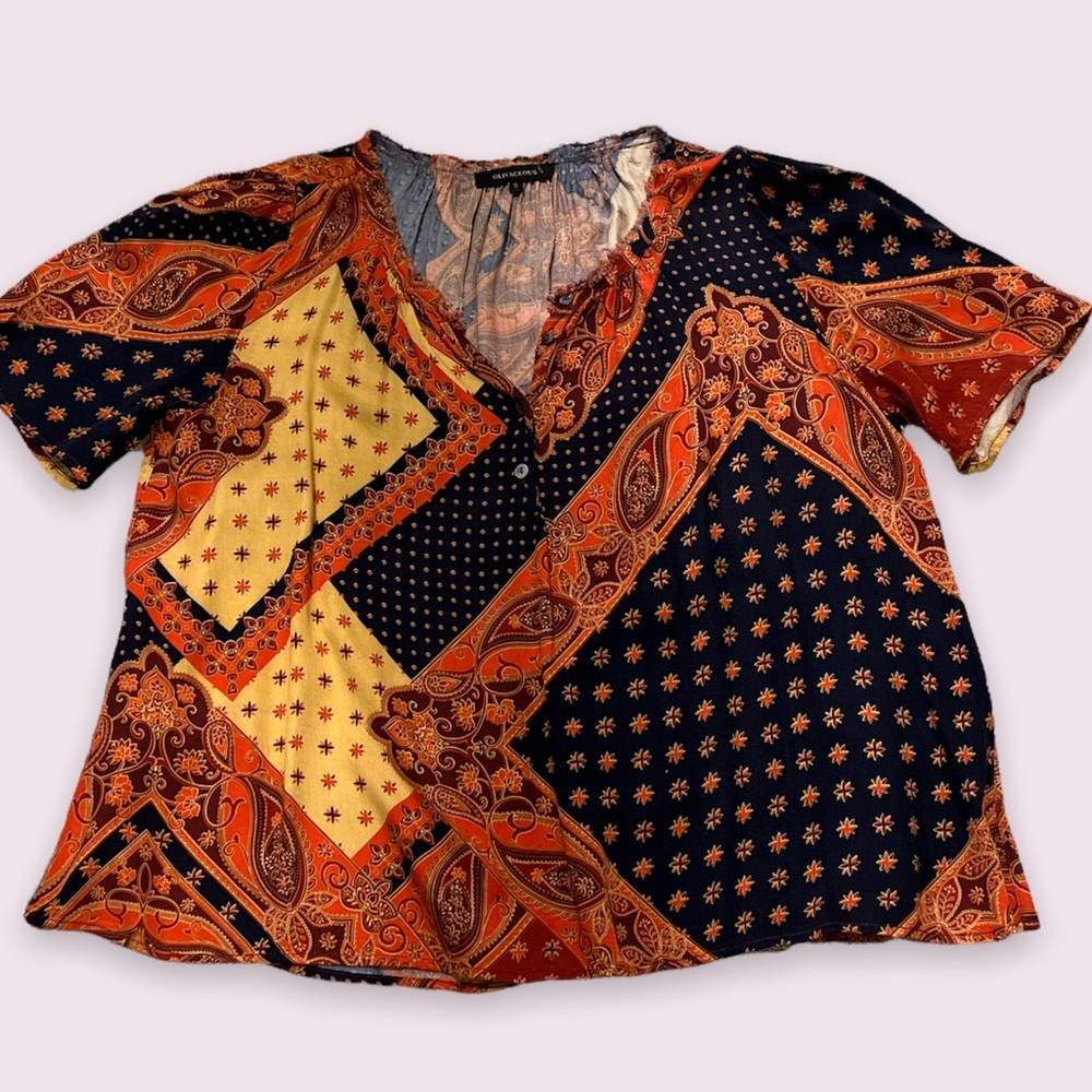 Paisley Patchwork Print A-Line Top by Olivaceous, Small